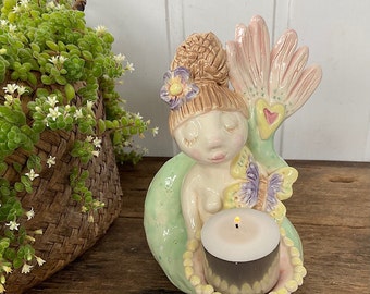 REDUCED PRICE - Ceramic Mermaid Tea light holder, candle holder, Mermaid sculpture, Lindy Longhurst