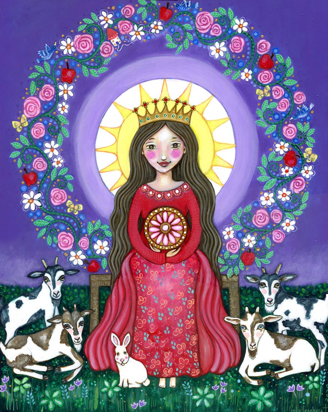 Queen of Coins Tarot Wall Art Queen of Pentacles Capricorn Etsy