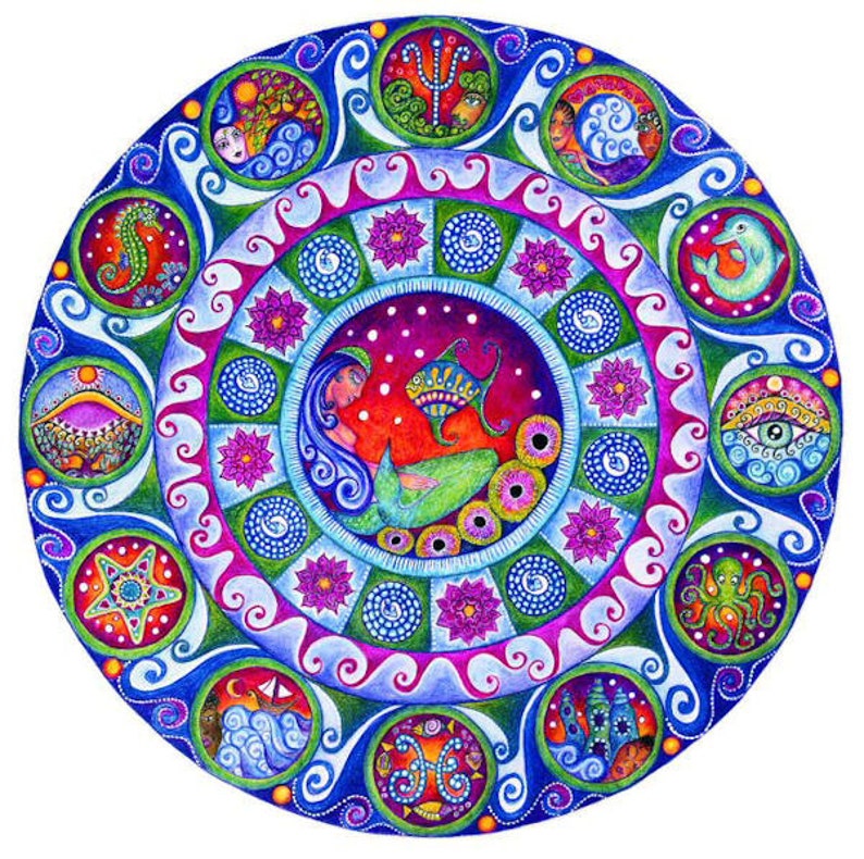 Set of 4 Mandala Art Prints Of Your Choice Astrology Chakras Fairy Tale Tarot Landscape Whimsical Folk Art image 2
