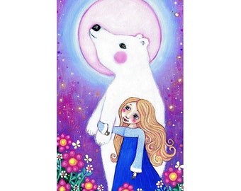 Polar Bear and Girl Wall Art Print - Boho Girl Wall Decor - World within Worlds - Gift for Nursery