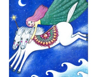 The Chariot Tarot Art A4 Art Print by Lindy Longhurst, Art for Healing, Flying Horses, Unique Wall Art, Gift for Friend