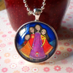 Four Four Sisters Necklace. 4 Daughters Jewelry Round Pendant. Gift for Sisters. Four Best Friends Folk Art Jewellery