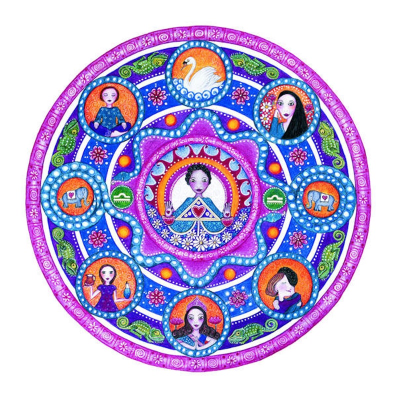Set of 4 Mandala Art Prints Of Your Choice Astrology Chakras Fairy Tale Tarot Landscape Whimsical Folk Art image 4