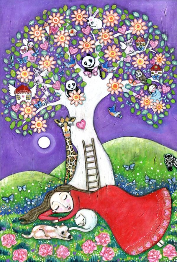 Nursery Wall Art Folk Painting Womens Wall Art Tree Princess Etsy