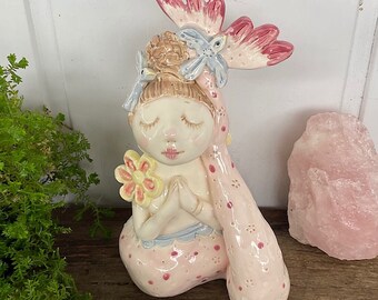 Ceramic Mermaid  with Bluebirds, Mermaid sculpture, Lindy Longhurst