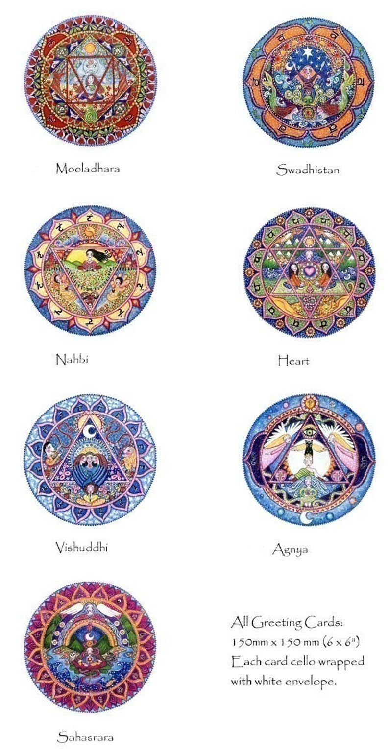 7er Set Chakra Mandala Grußkarten, innen leer, Heilende Kunst, Geschenk für Yoga Lehrer Sieben Chakra Karten, Meditation Kunst, Yoga Kunst Bild 5