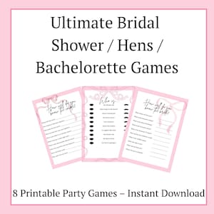 Pink Bows Bridal Shower Games Pack | Set of 7 Printable Games | Classy Hen Party Activities | Instant Download | Bow Theme