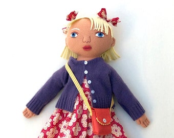 Blond Girl doll wool Handmade Heirloom