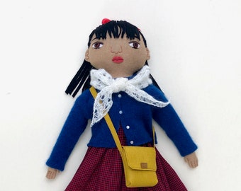 School Girl doll with a Bookbag Satchel wool