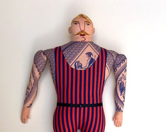 Big Blond Man in Bathing Suit with Tattoos Mustache doll toile