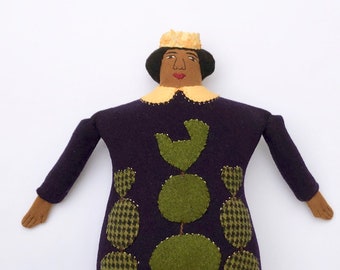 Lady Pillow doll Queen of the Night Topiary wool cashmere reclaimed fabric