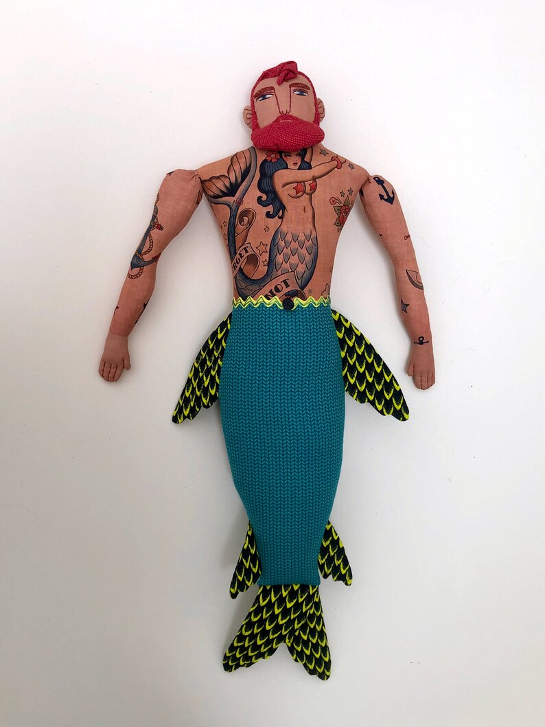 Merman Red-Haired Beard and Mermaid Tattoos Man doll image 2