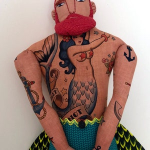 Merman Red-Haired Beard and Mermaid Tattoos Man doll image 4