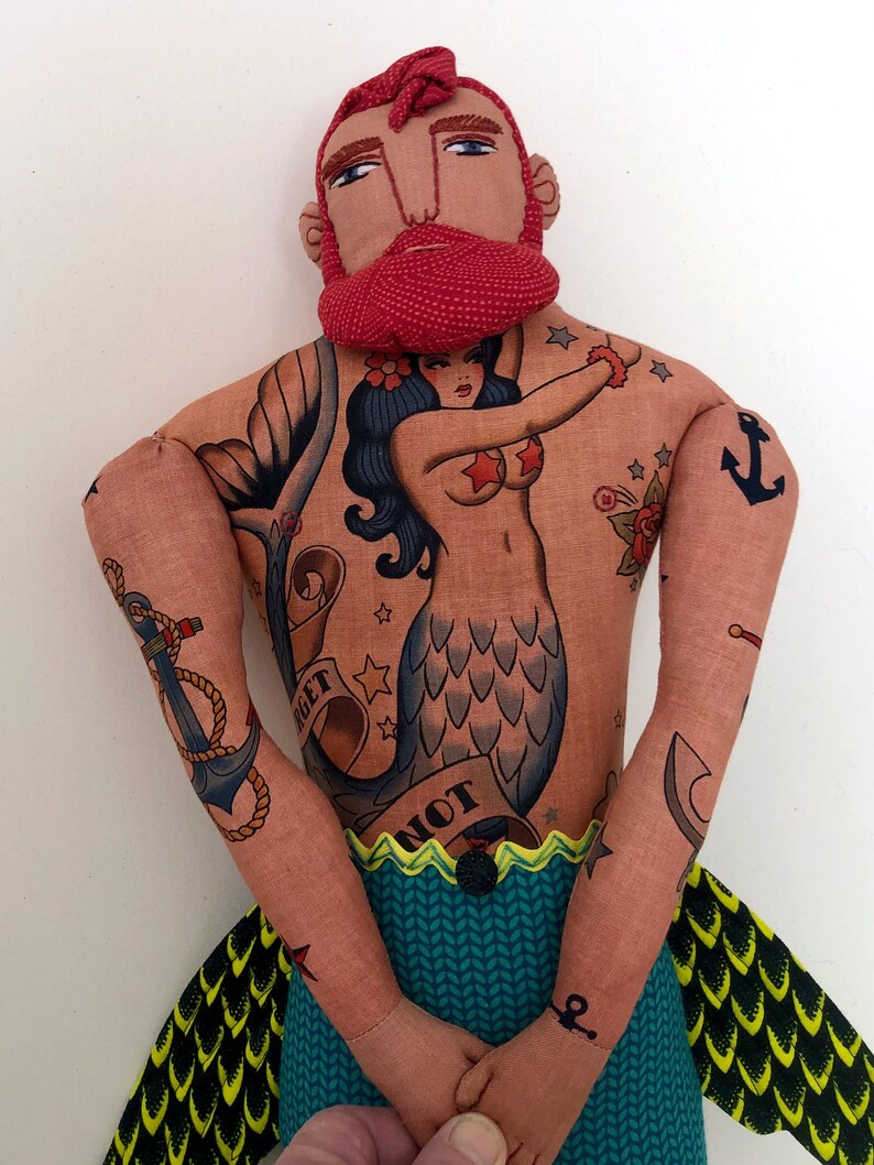 Merman Red-Haired Beard and Mermaid Tattoos Man doll image 4