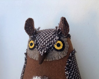 Brown Wool Horned Owl doll pillow