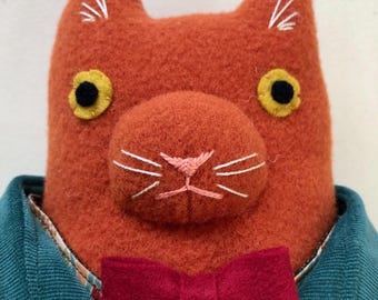 Orange Kitty Professor Boy wool doll Cat around town