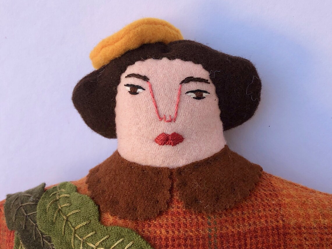 Autumn Lady Pillow Doll Wool Cashmere Reclaimed Fabric Folk Etsy