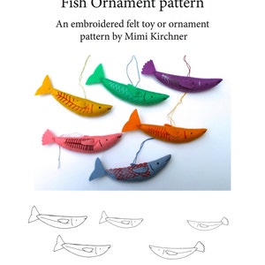 Fish Ornament pdf Pattern Tutorial Felt toy embroidery hand stitch image 1