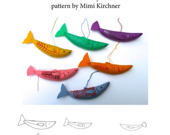 Fish Ornament pdf Pattern Tutorial Felt toy embroidery hand stitch