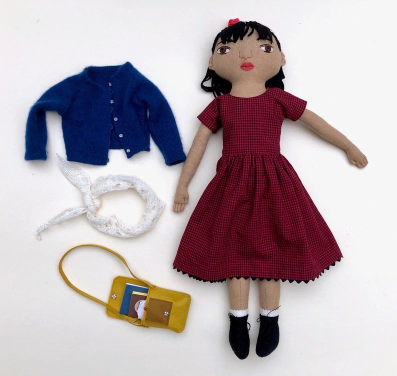 School Girl doll with a Bookbag Satchel wool image 3