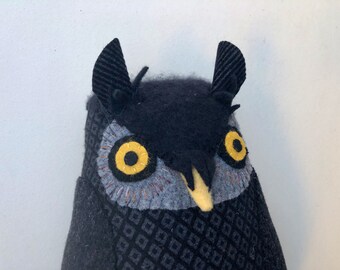 Black Owl wool pillow doll