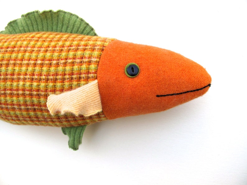 Bright Goldfish wool fish pillow Etsy