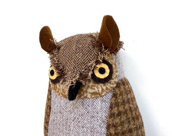 Beige Wolle Eule Puppe gemasert Kissen Softie Plüsch