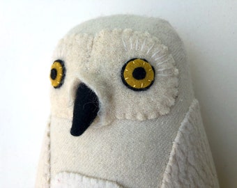 Snowy owl creamy white reclaimed wool pillow doll softie