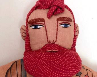 Merman Red-Haired Beard and Mermaid Tattoos Man doll