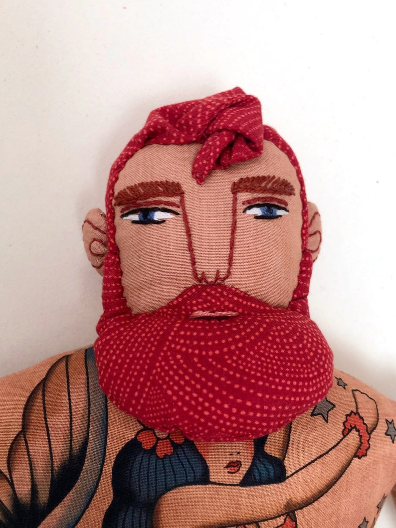 Merman Red-Haired Beard and Mermaid Tattoos Man doll image 1