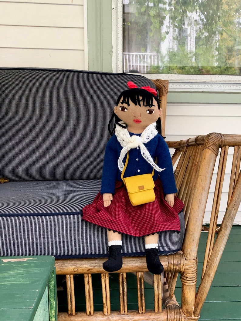 School Girl doll with a Bookbag Satchel wool image 7