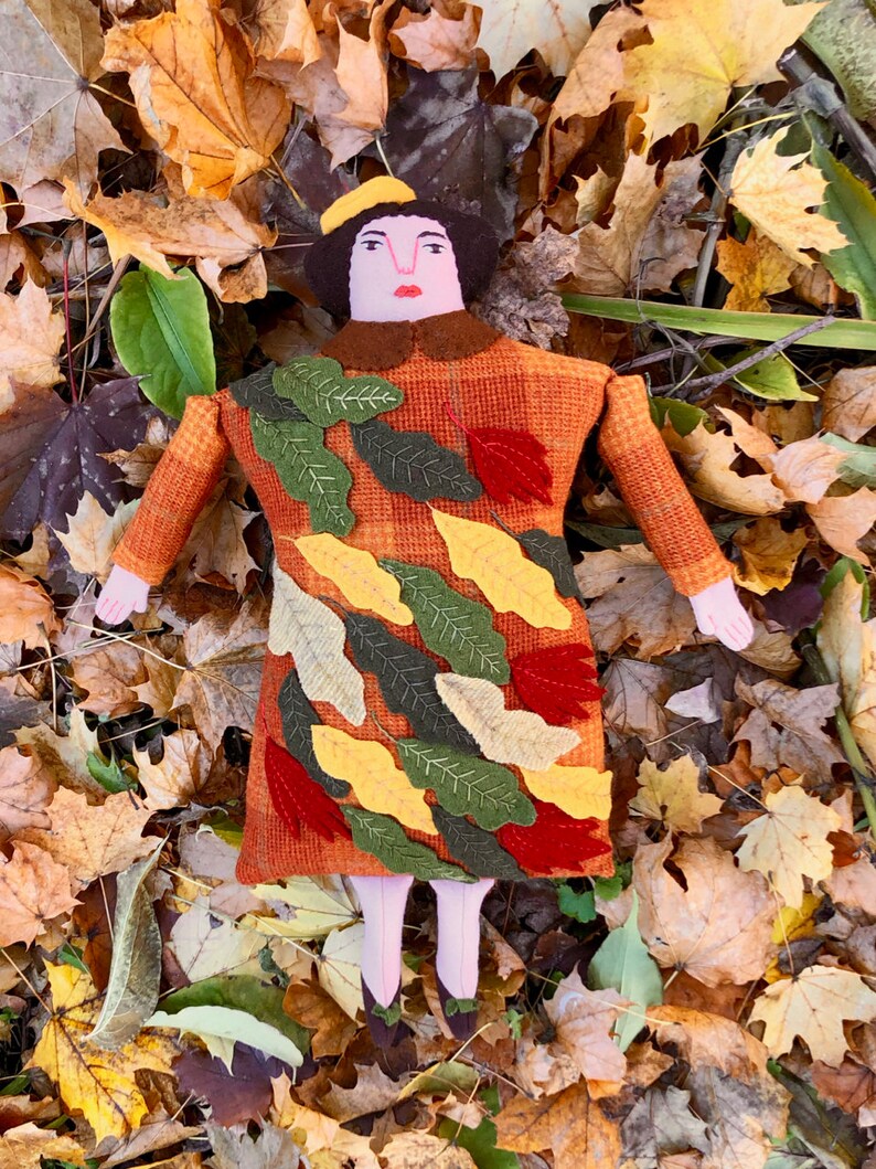 Autumn Lady Pillow Doll Wool Cashmere Reclaimed Fabric Folk Etsy