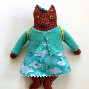 Kitty Girl with School Backpack Orange wool doll plush
