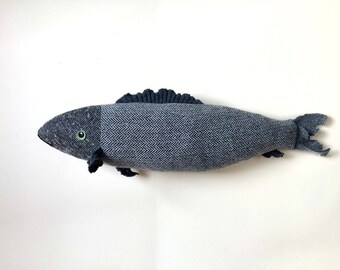 Black and White Fish wool and cashmere pillow doll cabin ocean decor