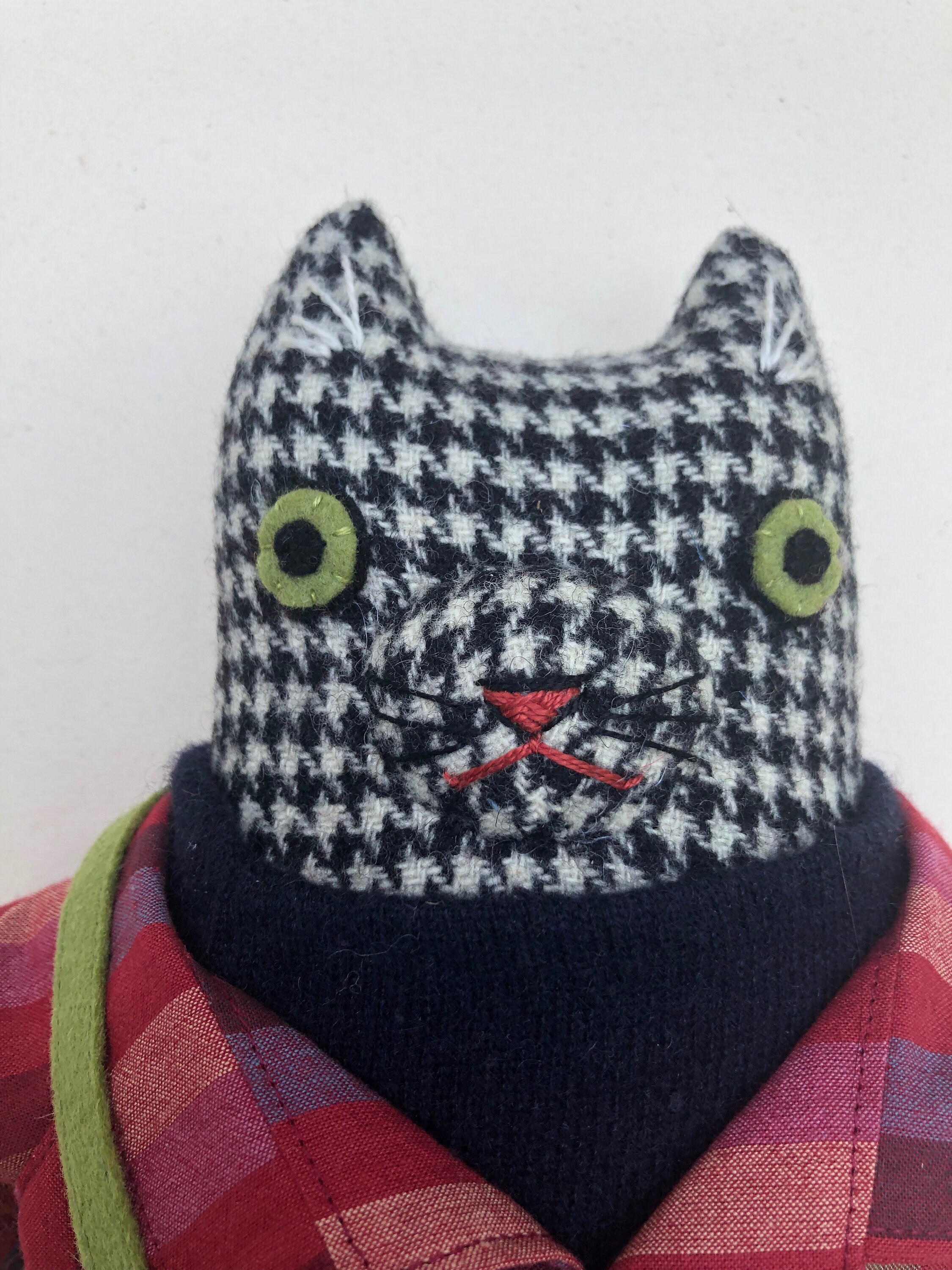Black & White Kitty Boy wool doll plush Cat around town