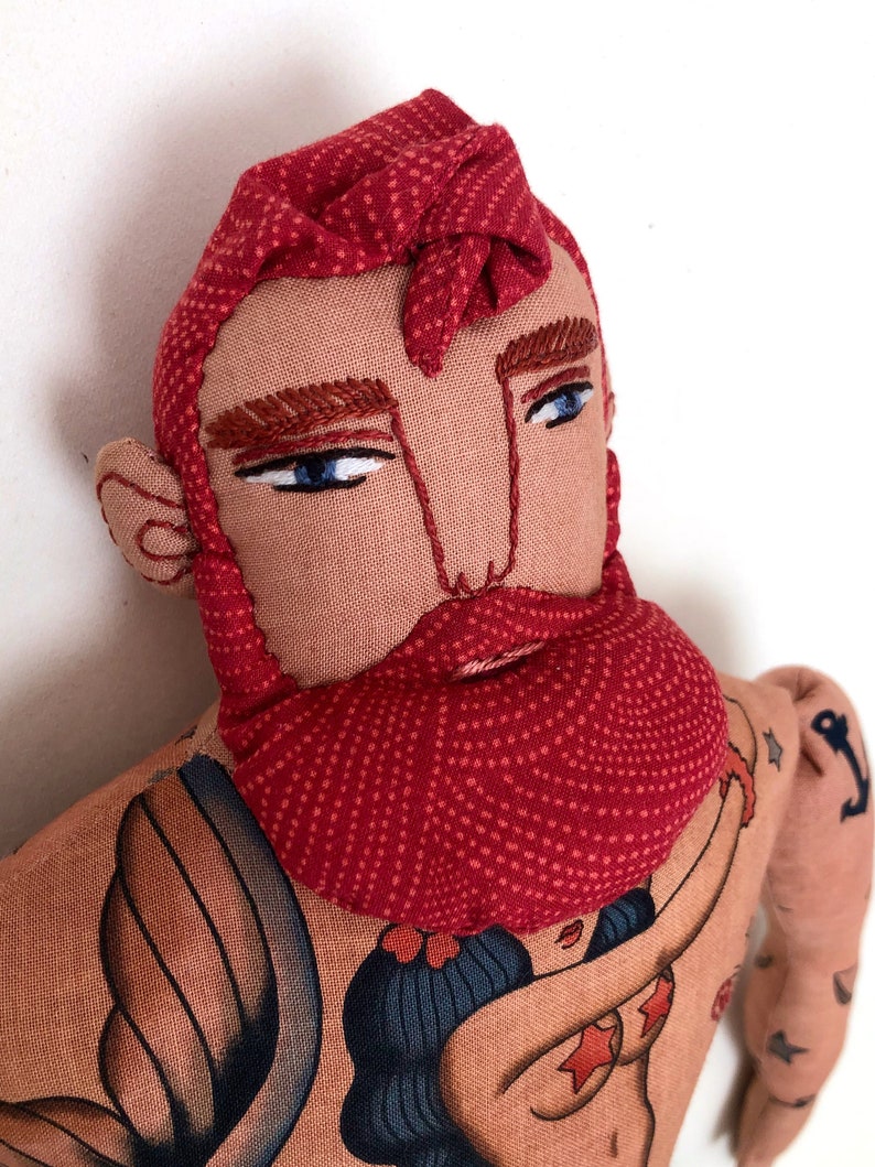 Merman Red-Haired Beard and Mermaid Tattoos Man doll image 9