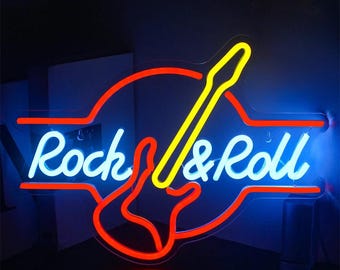Neon Sign Rock Wall Decor Man Cave Bar Display Electric Guitar Room Art Retro Design LED Lighting Band Gift Home Decor Studio Wall Mounted