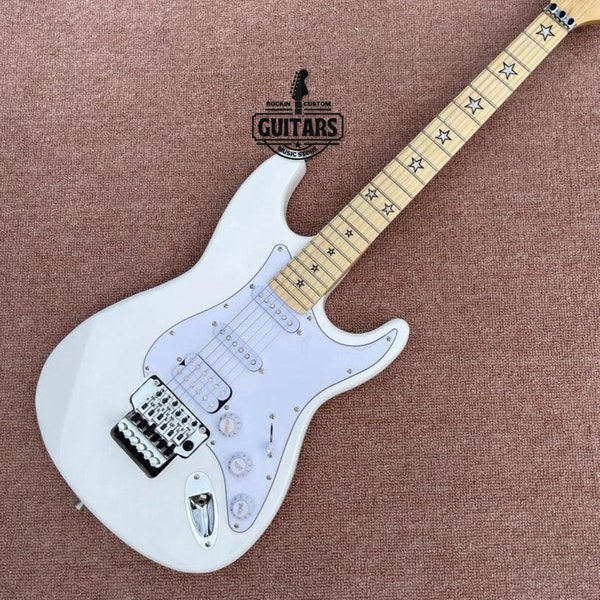 Guitare électrique de style strat fabriquée à la main par Custom Shop - Blanc