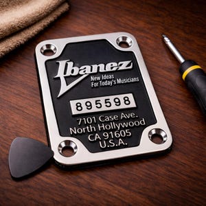 Ibanez Tribute Chrome Neck Plate for Electric Guitar, Replacement Hardware, Random Serial