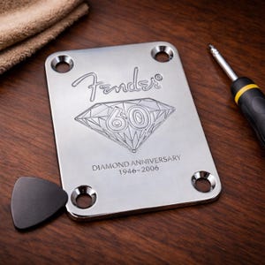 Plaque de manche Fender Tribute 60th Diamond Anniversary 1946-2006, pièce de rechange en métal chromé