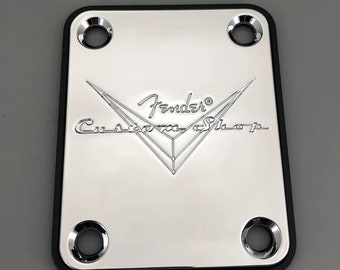 Fender Tribute Guitar Neck Plate for Strat and Tele Guitars Custom Shop Metal Neck Plate Cover Replacement Part, Chrome
