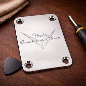 Placa de mástil Fender Tribute para Strat y Tele, Custom Shop, repuesto de metal cromado