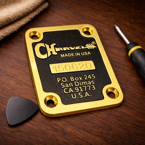 Placa de mástil dorada Charvel Tribute San Dimas para guitarra eléctrica, herrajes de repuesto