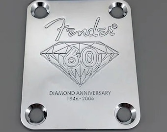Fender Tribute Guitar Neck Plate for Strat and Tele Guitars 60th Diamond Anniversary 1946-2006 Metal Neck Plate Cover, Chrome