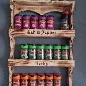 Spice Rack -bespoke hand-made to order, wooden 3 shelf spice rack wall mounted.  Depth 7cm/width 33cm/height 49 cm/weight 2lb 8 oz