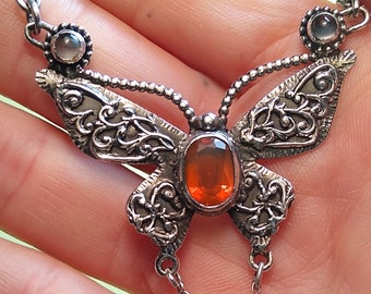 Sterling butterfly necklace fire opal moonstone mother of pearl