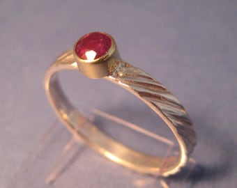 Perfect pink red Ruby ring 18kt and sterling stackable ring