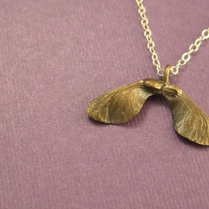 Bronze Maple seed pod Helicopter Sterling necklace image 5