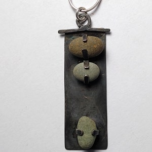 3 pebble pendant Sterling beach stone necklace image 6