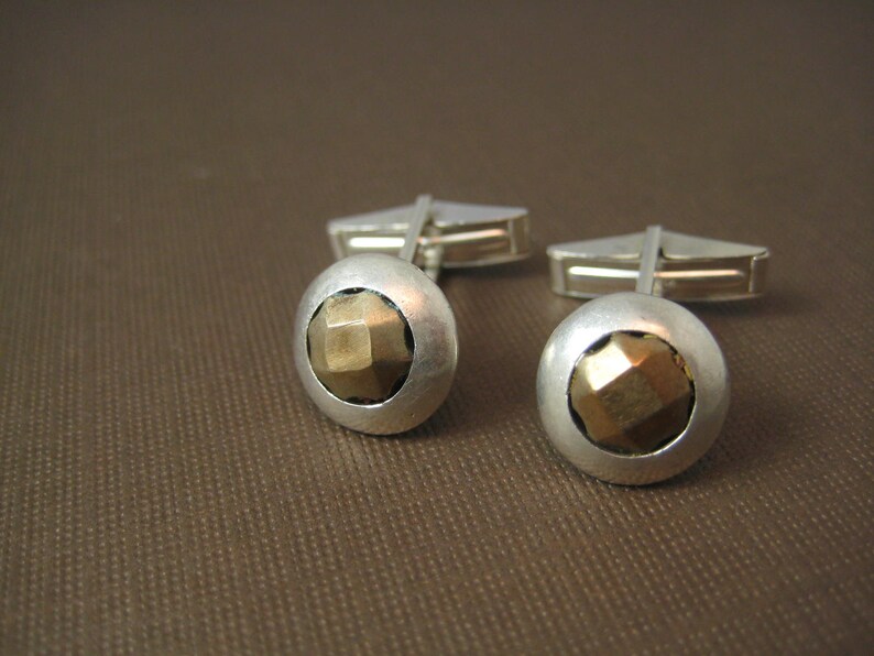 Sterling silver bronze hinged cufflinks